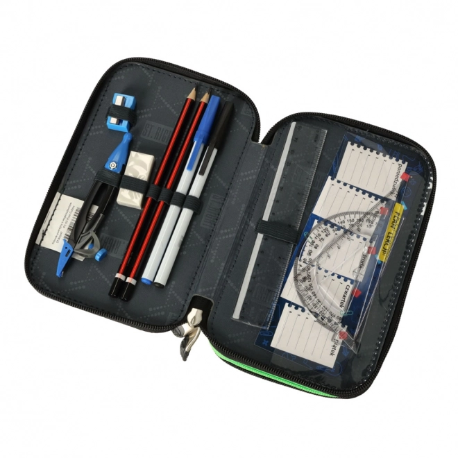 Triple Compartment Pencil Case with Accessories Pixel Cubes