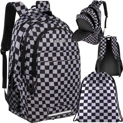 Chessboard Pattern Backpack with Gym Bag 30L