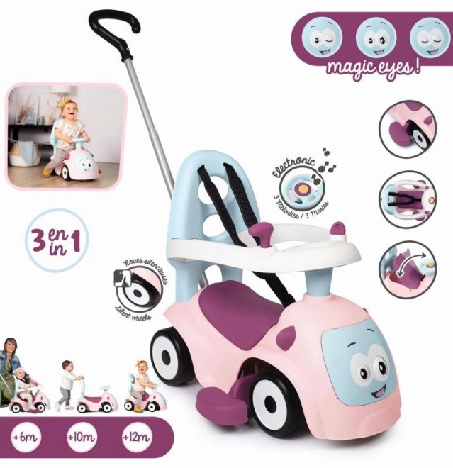 Smoby Maestro 3-in-1 Ride-On with Sounds and Push Handle - Pink