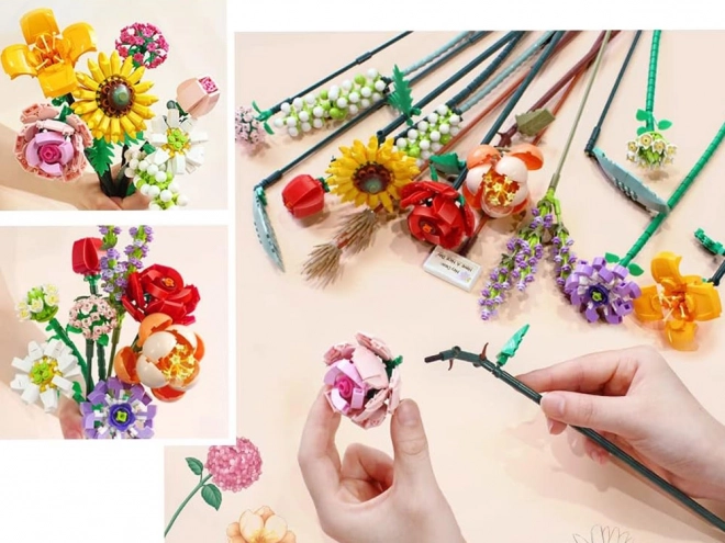 creative flower bouquet building blocks set