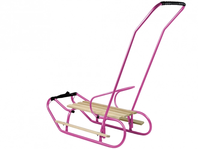 Pink Metal Sled with Push Handle and Backrest