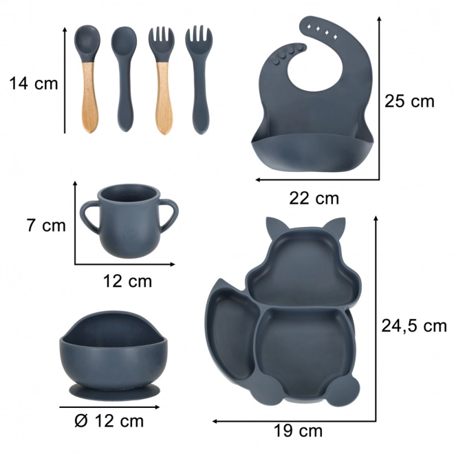 Children's silicone dinnerware set squirrel 9-piece dark blue