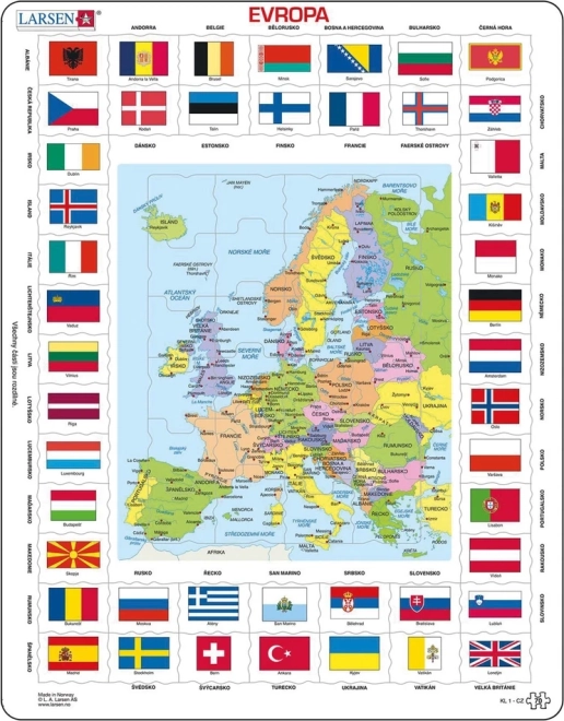 Puzzle Karta Europe i zastave 70 dijelova