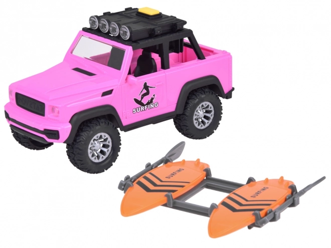 Pink Off-road Toy Car with Surfboards, Sounds, and Lights