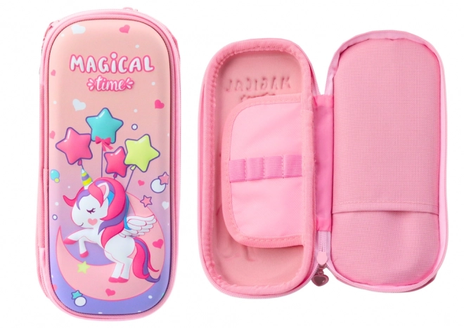 Pink Unicorn 3D Double Compartment Pencil Case