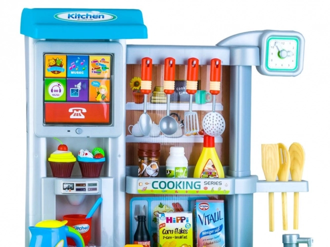 Interactive Children's Kitchen Set with Refrigerator – blue