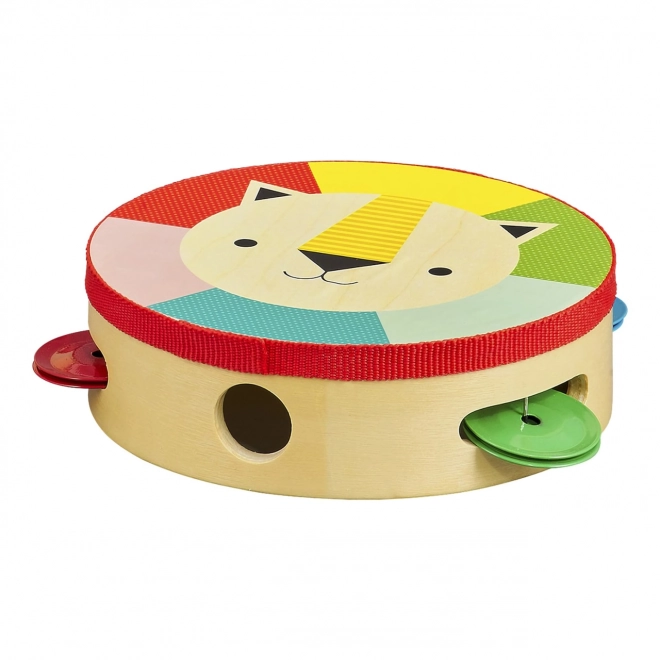 Wooden Tambourine with Rainbow Lion Design