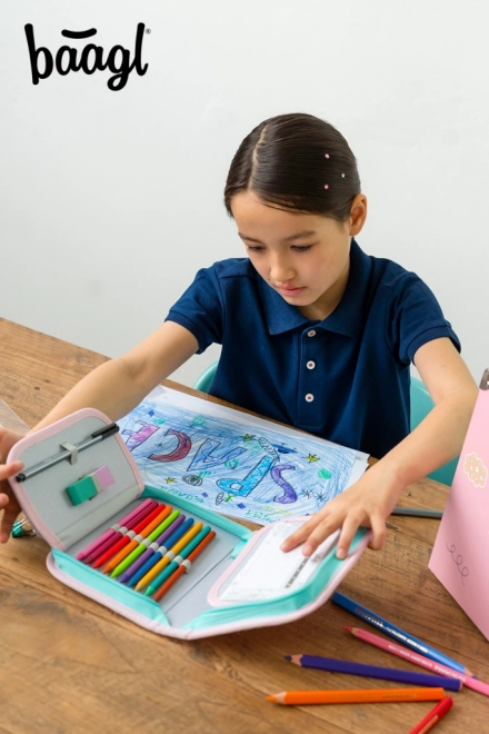 Single-Compartment Pink Rainbow School Pencil Case