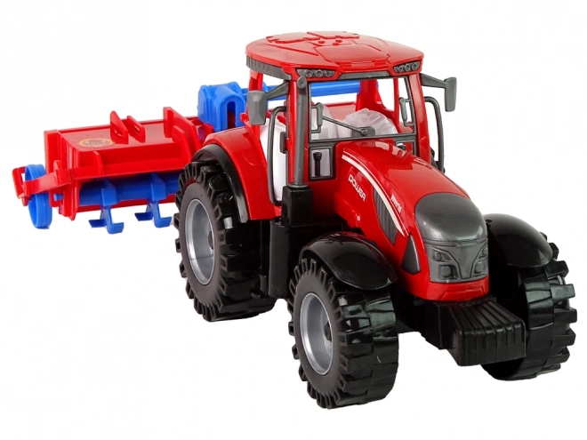 Red Toy Tractor with Plow Friction Drive