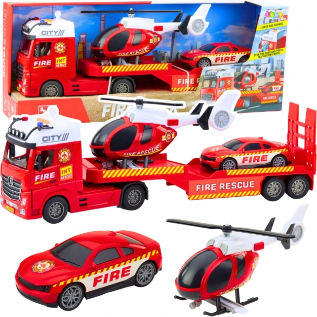 Set pompieri per bambini con camion, elicottero e autopompa