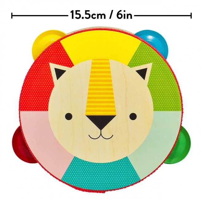 Wooden Tambourine with Rainbow Lion Design