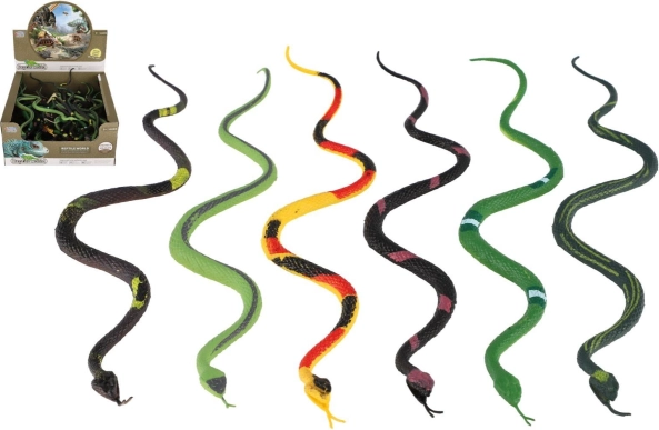 Plastic snakes 23 cm – mixed species, 60 pcs in a box