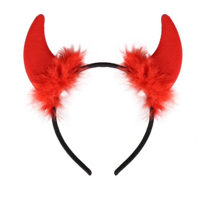 Red Devil Horn Headband With Feathers