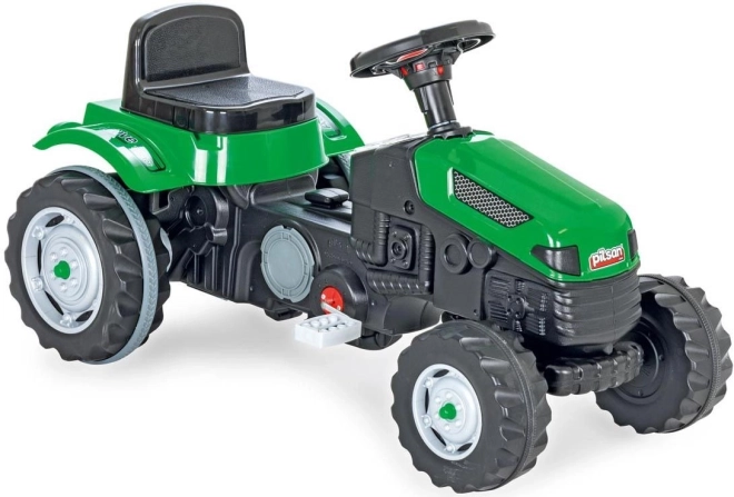 Green pedal tractor ride-on with steering wheel