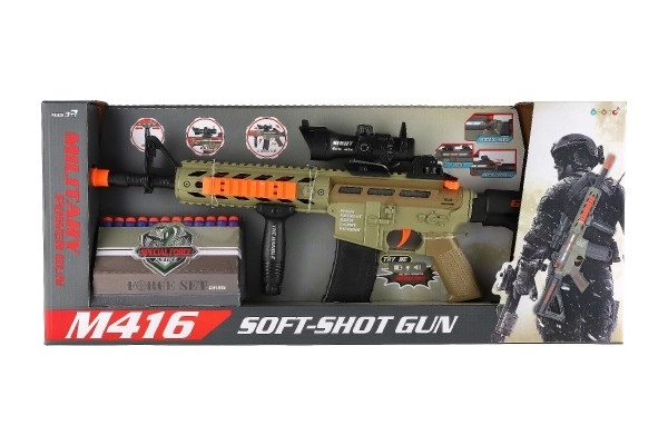 Fusil mitrailleur avec balles en mousse + 12 balles en plastique 60cm à piles avec lumière, son dans une boîte 65x27x6cm