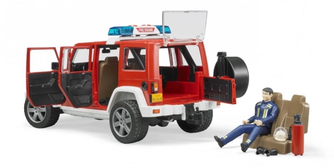 Bruder Red Fire Jeep Wrangler with Firefighter Figure and Accessories