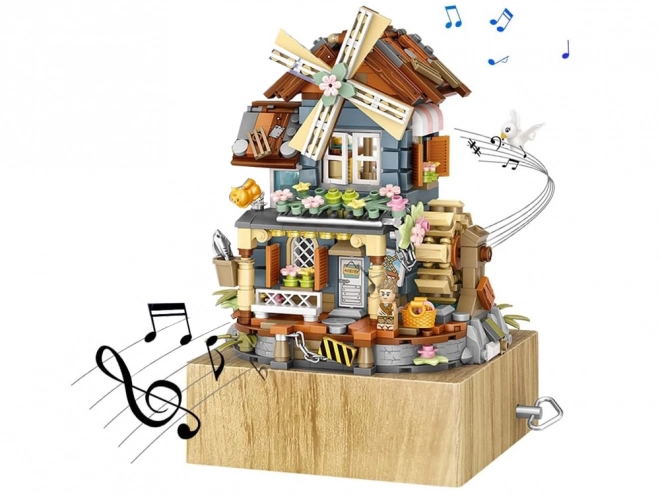 Creative Cute Blocks Build Windmill Music Box