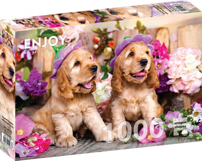 Enjoy Puzzle Cocker Spaniel Puppies with Floral Hats 1000 Pieces