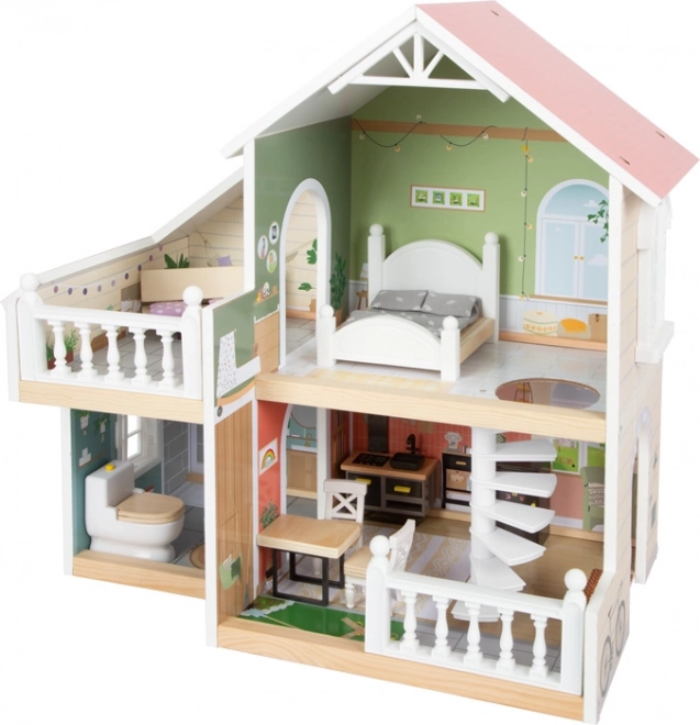 Wooden Dollhouse with Terrace