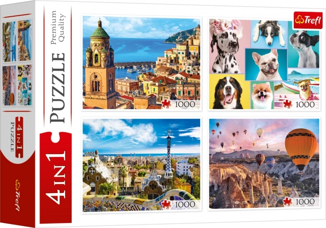 Trefl Puzzle Collection - Amalfi, Dog Portraits, Balloons Over Cappadocia & Park Güell 4x1000 Pieces