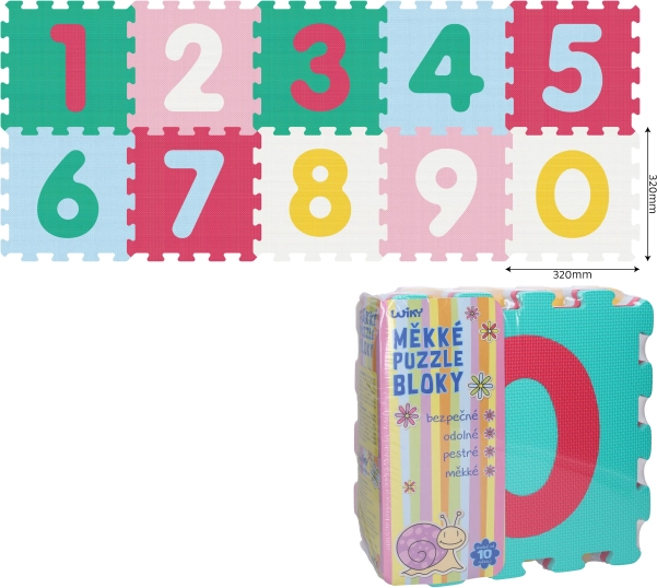 Morbidi blocchi in gommapiuma con cifre 0–9, 10 pezzi, 32 × 32 cm