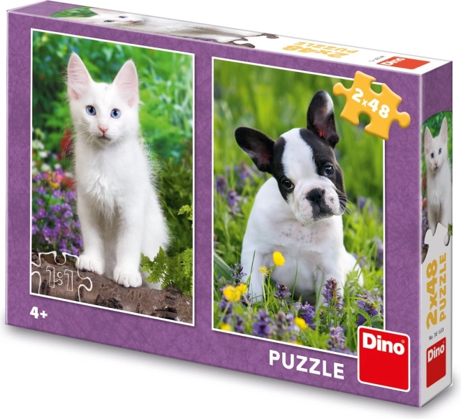 Dino Puzzle French Bulldog and Kitten 2x48 Pieces