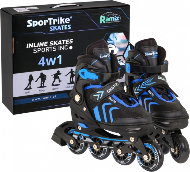 Zestaw 4w1 dziecięce łyżworolki inline, wrotki i łyżwy, rozmiar 29–33 – Niebieski