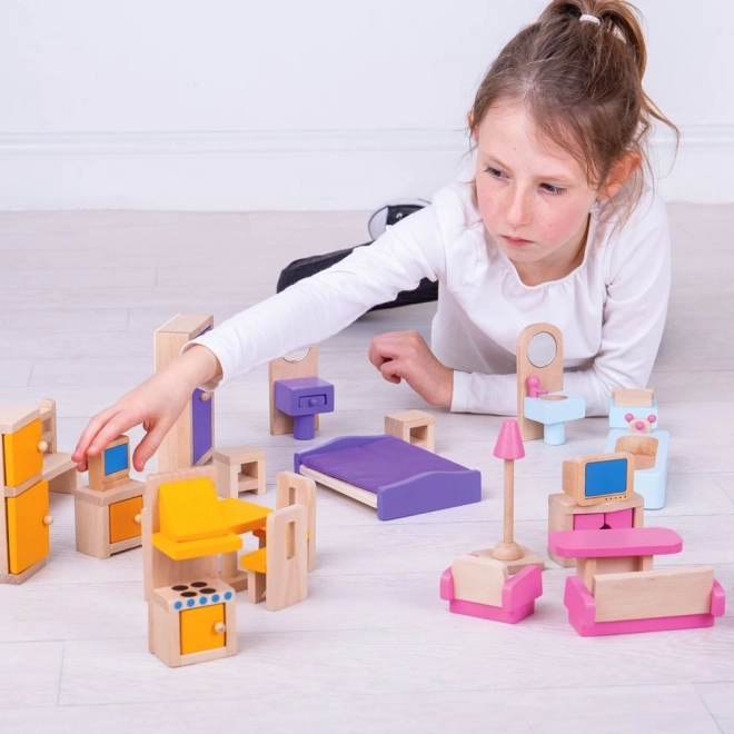 Wooden Dollhouse Furniture Set