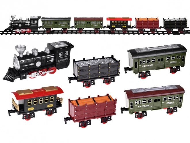 Steam Train Set with Tracks and Cars