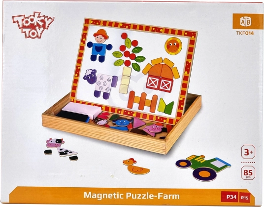 Dřevěná oboustranná tabule Tooky Toy Farma s magnetickými puzzly