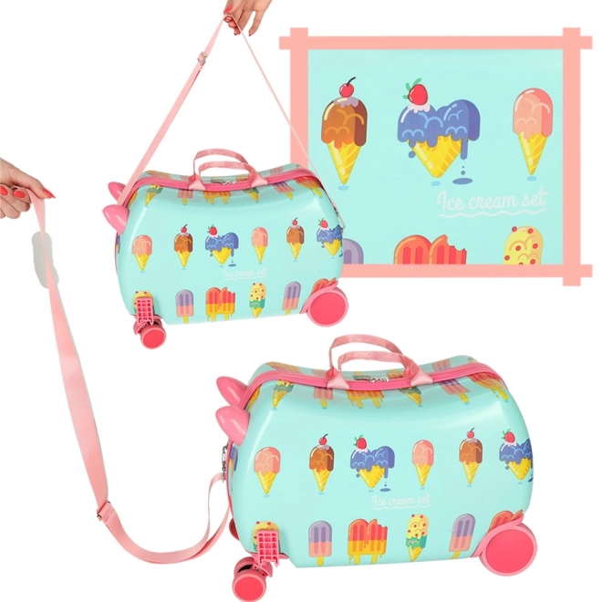 Kids Rolling Luggage with Ice Cream Design