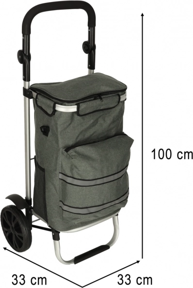 Carrello della spesa grigio su ruote