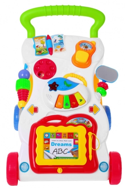 Interactive Baby Walker with Sensory Board, Piano, Drawing Board, and Toy Phone