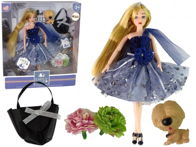 Emily Doll with Dog, Handbag, and Flowers Set