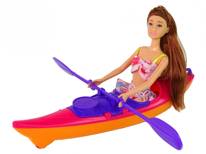 Doll Set with Pink Kayak and Accessories