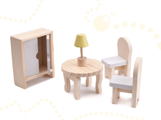 Wooden Dollhouse with Furniture Gray