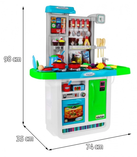 Interactive Blue Kitchen Set for Kids with Audio Panel and Water Faucet