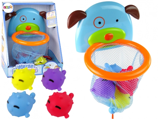 Bath Toy Mini Basketball Dog with Rubber Fish