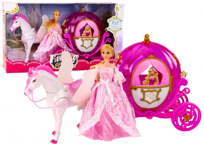 Princess Doll with Pink Pegasus and Carriage Set