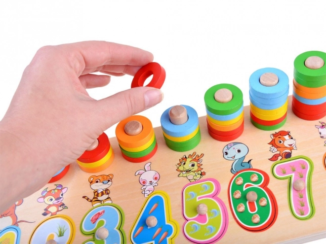 Colorful Wooden Puzzle with Numbers and Animals