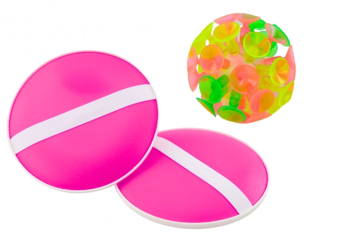 Round Paddle Ball Game with Suction Cups Pink