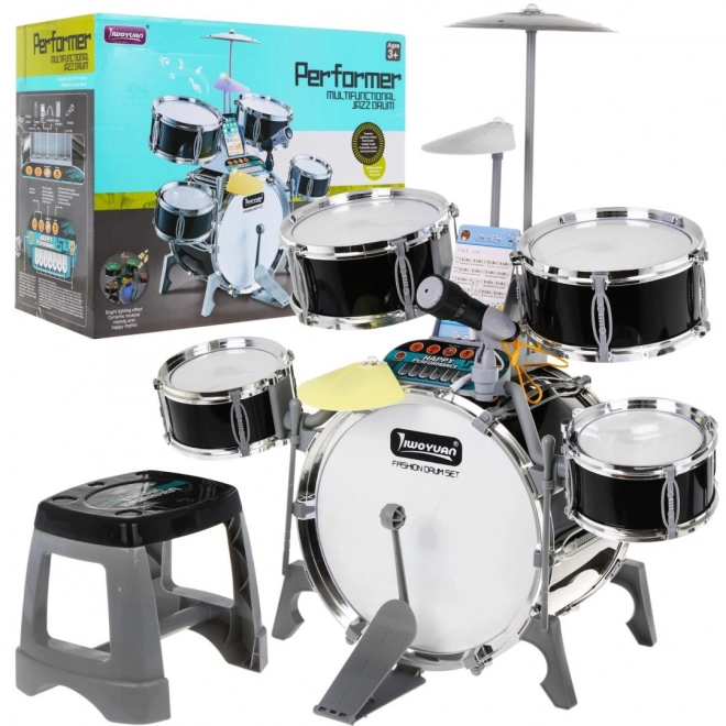 Musical Set: Drum Kit with Keyboard and Microphone for Kids 3+ with Light-Up Drums