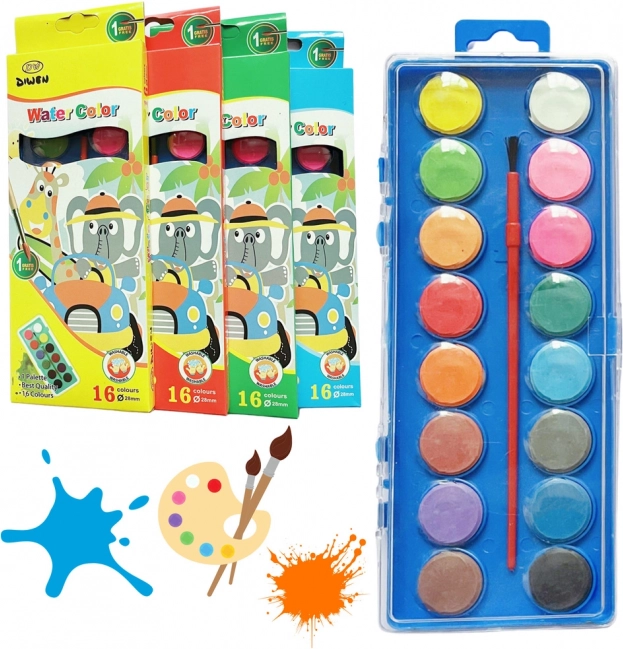 School Watercolor Paints 16 Colors with Brush