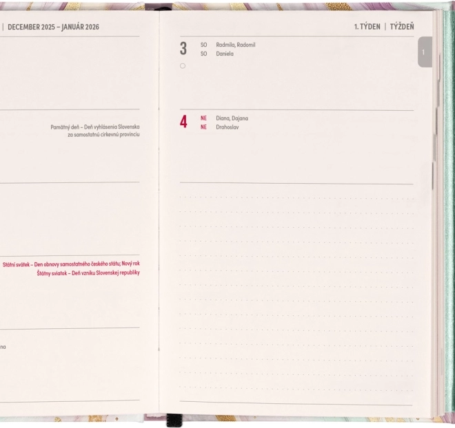 Notique Weekly Magnetic Diary Pink Marble 2026