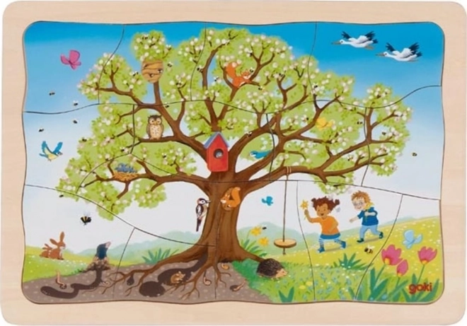 Multilayer Puzzle of Apple Tree in Different Seasons