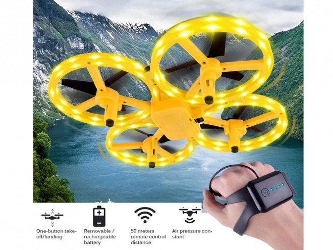 Hand Gesture Drone with LED Lights – Yellow