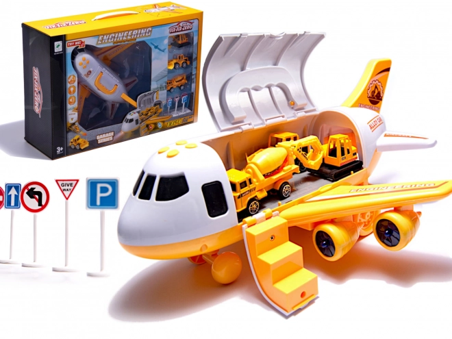 Construction Transport Airplane with Vehicles Set