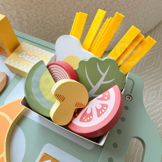 Set Colazione Woopie Green con Vassoio e Accessori in Legno Pastello