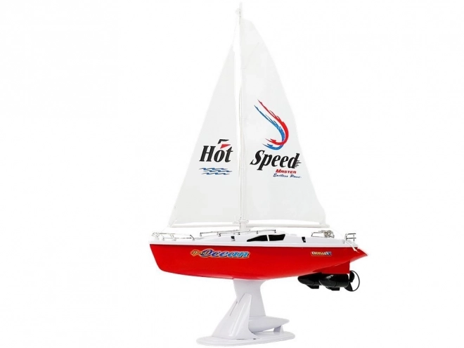 Remote Controlled Red Sailboat with Steering Remote