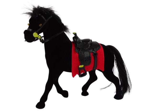 Velvet Black Horse Figure with Red Saddle for Farm Play